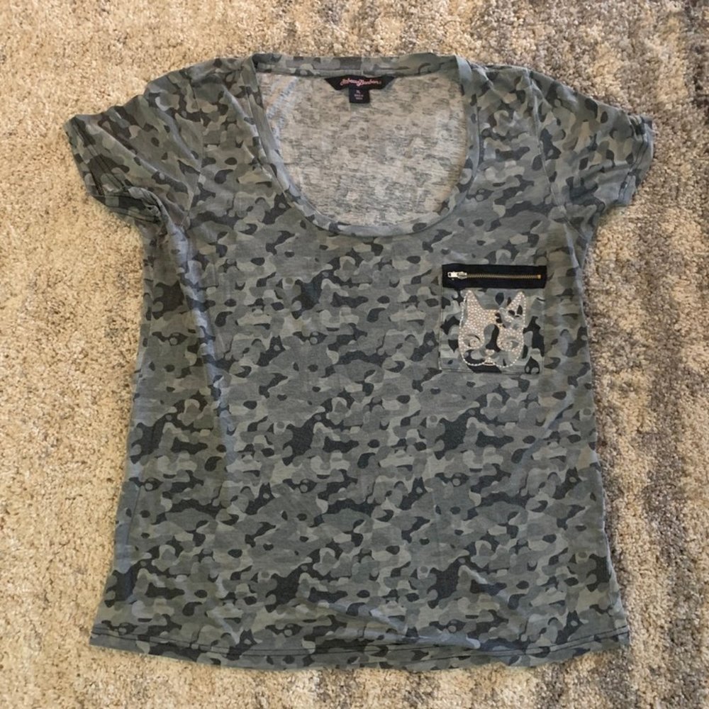 Gray Camo Frenchie Dog  Tee Shirt Womans sz XL